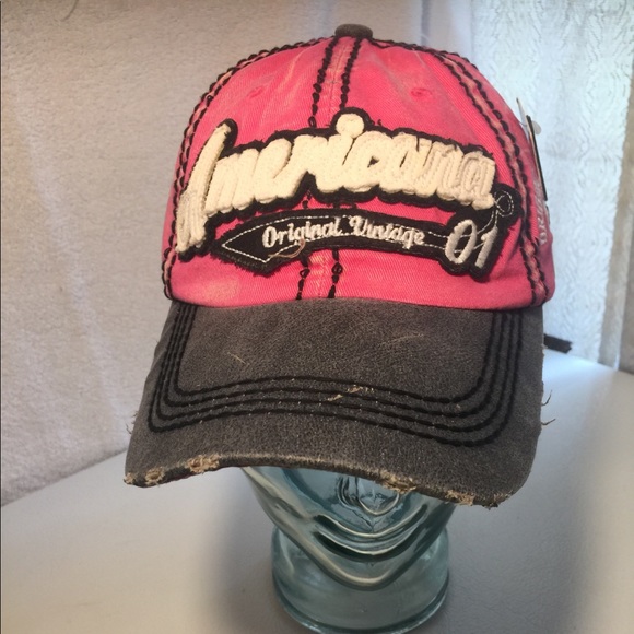 Pink "Americana" Caps w/ Black Stitching - Picture 2 of 12